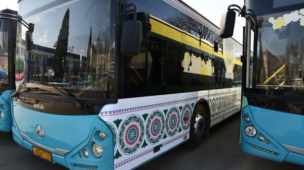 Автобусы в Душанбе, украшенные в преддверии праздника Навруз - Sputnik Тоҷикистон