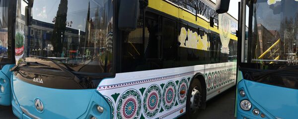 Автобусы в Душанбе, украшенные в преддверии праздника Навруз Автобусы в Душанбе, украшенные в преддверии праздника Навруз - Sputnik Тоҷикистон