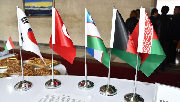 Флаги стран-участниц на торговой выставке в Таджикистане - Sputnik Таджикистан