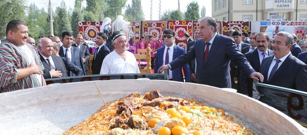 Казан плова, приготовленый к приезду президента Таджикистана в Хатлон Казан плова, приготовленый к приезду президента Таджикистана в Хатлон - Sputnik Таджикистан