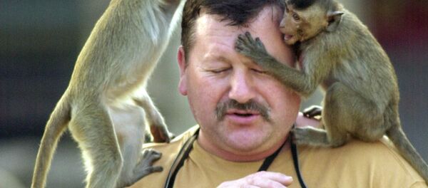 Турист с обезьянками, архивное фото Турист с обезьянками, архивное фото - Sputnik Таджикистан