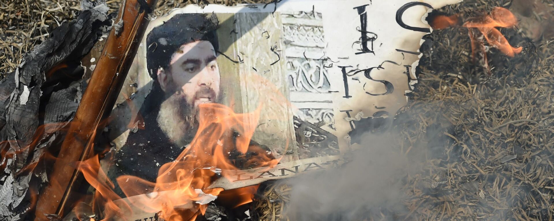 Портрет лидера ИГ* Абу Бакра аль-Багдади сжигают во время демонстрации в Индии - Sputnik Тоҷикистон, 1920, 20.09.2020