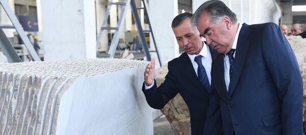 Эмомали Рахмон на новом предприятии по обработке камня в Душанбе - ООО Циркон Эмомали Рахмон на новом предприятии по обработке камня в Душанбе - ООО Циркон - Sputnik Таджикистан