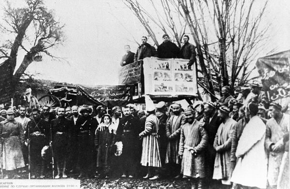 Митинг в таждикском кишлаке по случаю организации колхоза. Таджикская ССР - Sputnik Таджикистан
