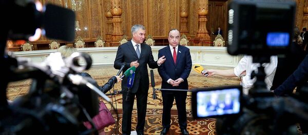 Председатель Государственной Думы Вячеслав Володин и Председатель Маджлиси намояндагон Маджлиси Оли Таджикистана Шукурджон Зухуров - Sputnik Таджикистан