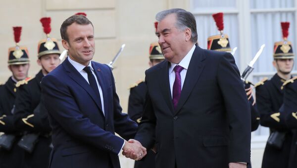 Президент Франции Эммануэль Макрон и президент Таджикистана Эмомали Рахмон - Sputnik Таджикистан