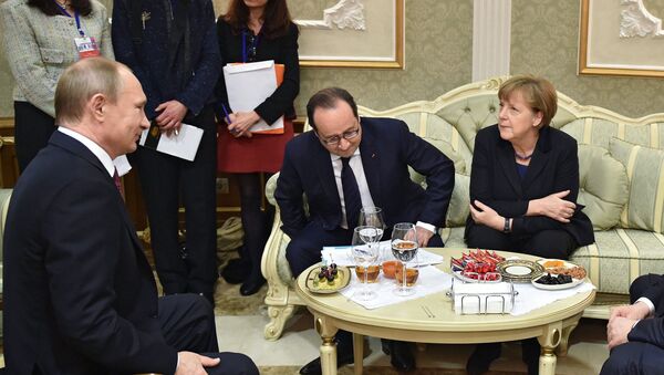 Переговоры лидеров России, Германии, Франции и Украины в Минске. Архивное фото - Sputnik Таджикистан