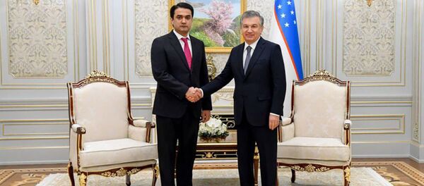 Президент Республики Узбекистан Шавкат Мирзиёев принял председателя столицы Республики Таджикистан – города Душанбе Рустама Эмомали - Sputnik Таджикистан