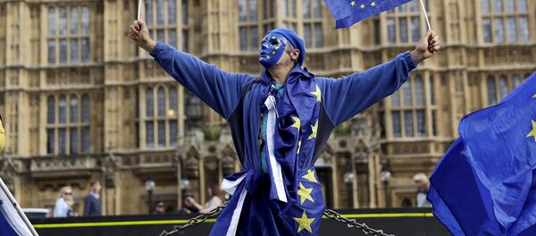 Мужчина в с флажками ЕС - Sputnik Таджикистан