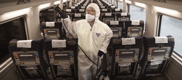 Сотрудники работают над предотвращением появления нового коронавируса на станции Сусео в Сеуле, Южная Корея - Sputnik Таджикистан