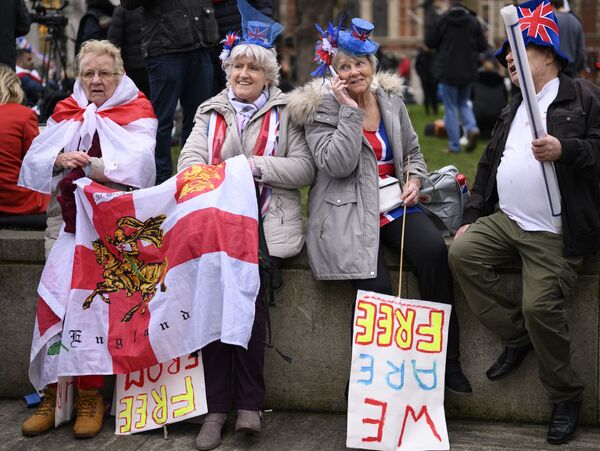 Сторонников Brexit на площади перед парламентом в пятницу собралось больше, чем во время любого из ранее проводимых митингов за выход из ЕС. - Sputnik Таджикистан