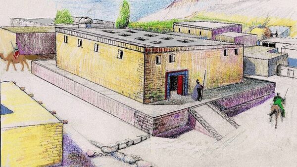 Иллюстрация внешнего облика здания на раскопках зернохранилища - Sputnik Таджикистан