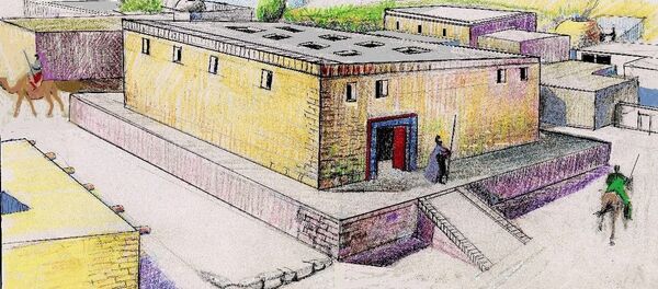 Иллюстрация внешнего облика здания на раскопках зернохранилища - Sputnik Таджикистан